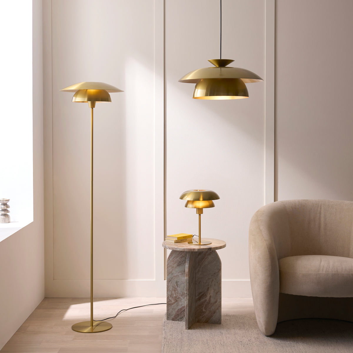 Lyon Satin Brass Tiered Table Lamp