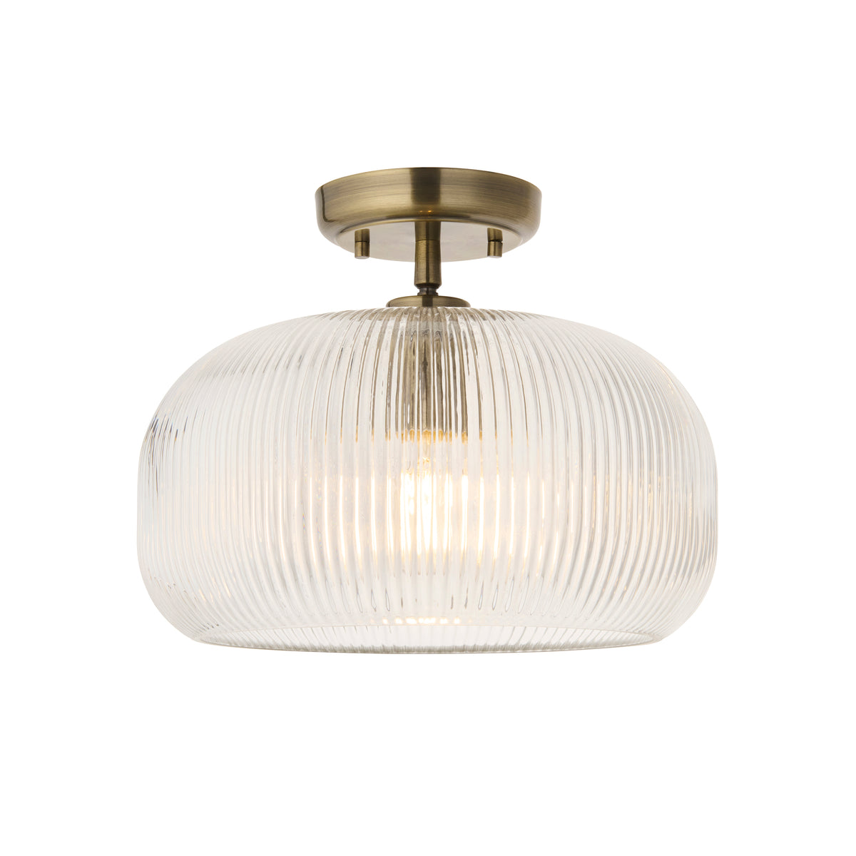 Harborne Antique Brass & Ribbed Glass Flush Ceiling Light