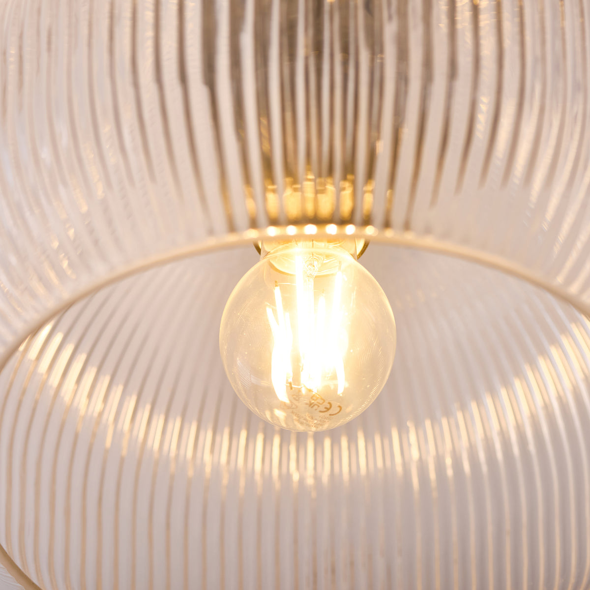 Harborne Antique Brass & Ribbed Glass Flush Ceiling Light