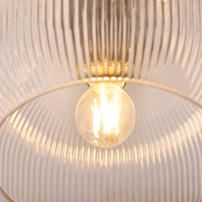 Harborne Antique Brass & Ribbed Glass Flush Ceiling Light