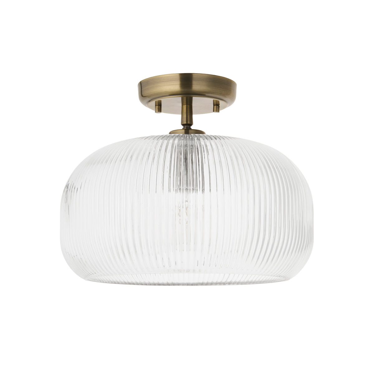 Harborne Antique Brass & Ribbed Glass Flush Ceiling Light
