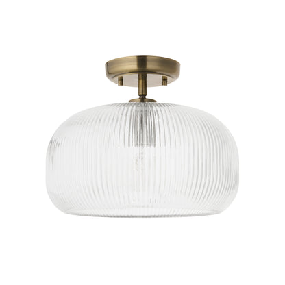 Harborne Antique Brass & Ribbed Glass Flush Ceiling Light