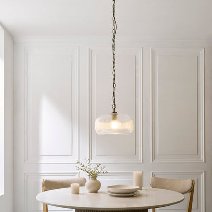 Harborne Antique Brass & Ribbed Glass Pendant Ceiling Light