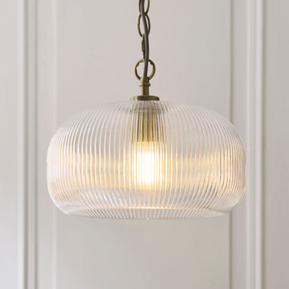 Harborne Antique Brass & Ribbed Glass Pendant Ceiling Light