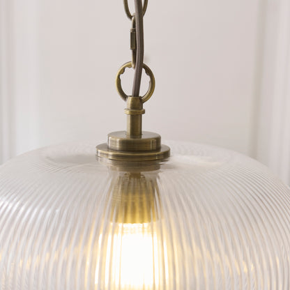 Harborne Antique Brass & Ribbed Glass Pendant Ceiling Light