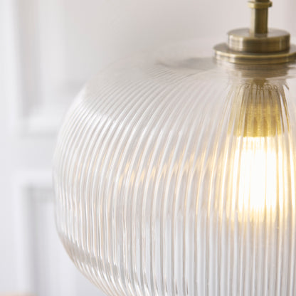 Harborne Antique Brass & Ribbed Glass Pendant Ceiling Light