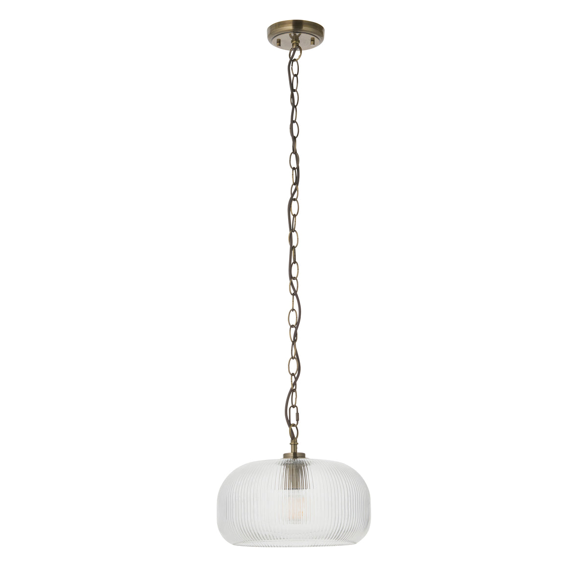 Harborne Antique Brass & Ribbed Glass Pendant Ceiling Light