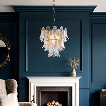 Autumn 4 Light Aged Brass & Glass Leaf Pendant Ceiling Light