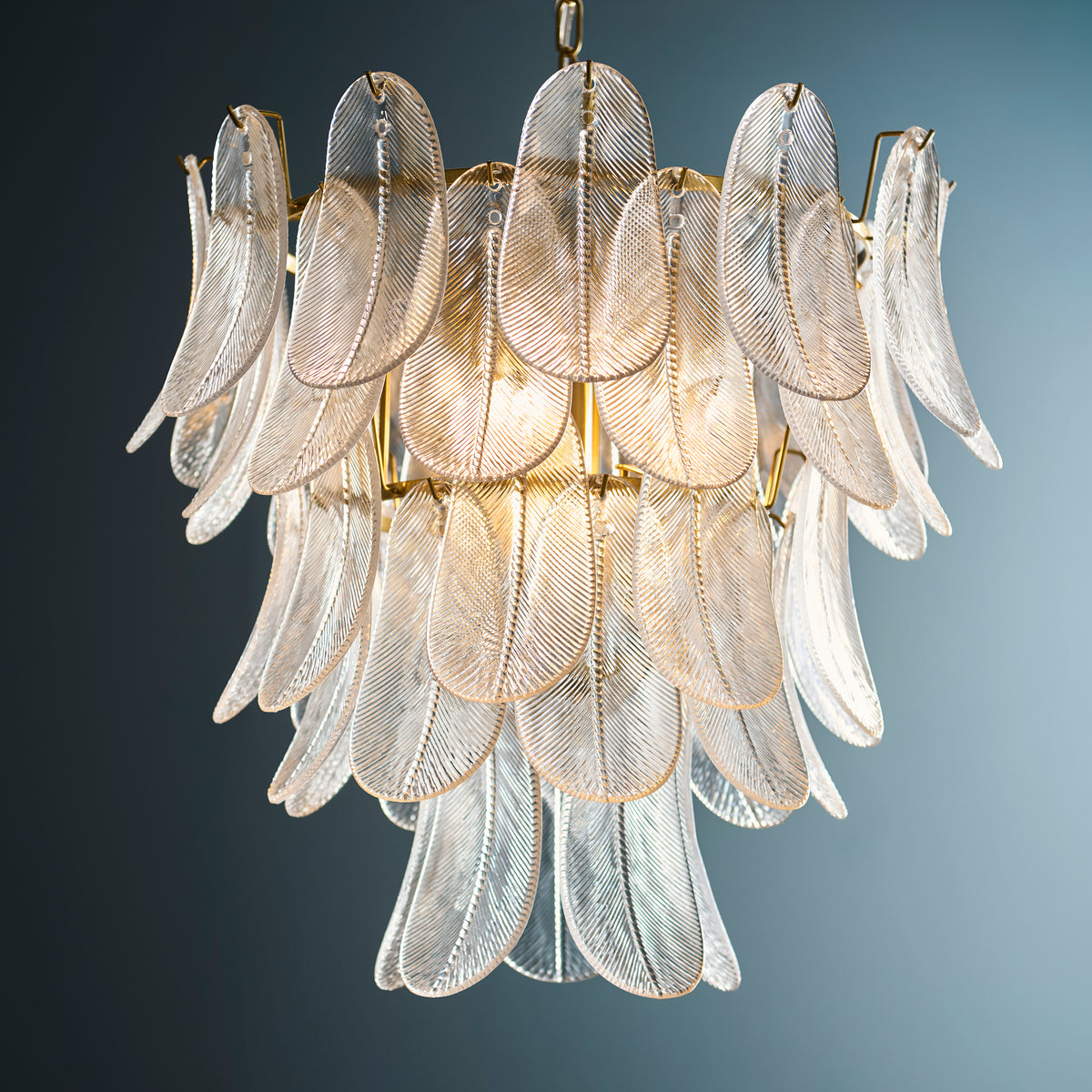 Autumn 4 Light Aged Brass & Glass Leaf Pendant Ceiling Light