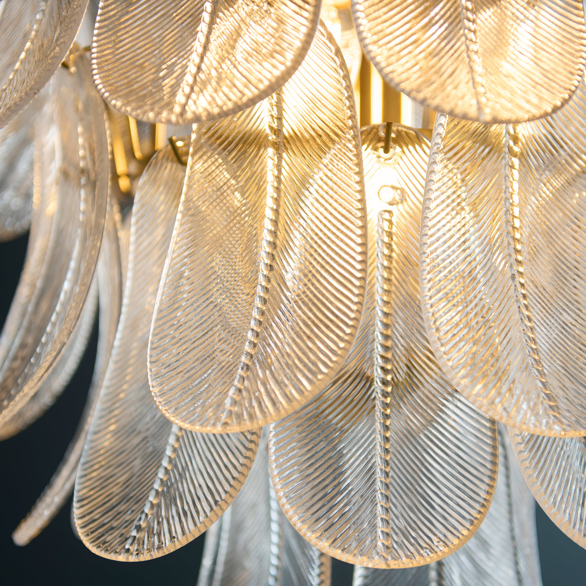 Autumn 4 Light Aged Brass & Glass Leaf Pendant Ceiling Light