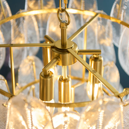Autumn 4 Light Aged Brass & Glass Leaf Pendant Ceiling Light