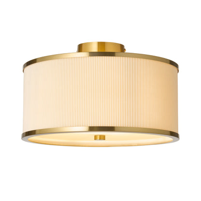 Lexi Ivory Pleated & Aged Brass Flush Ceiling Light