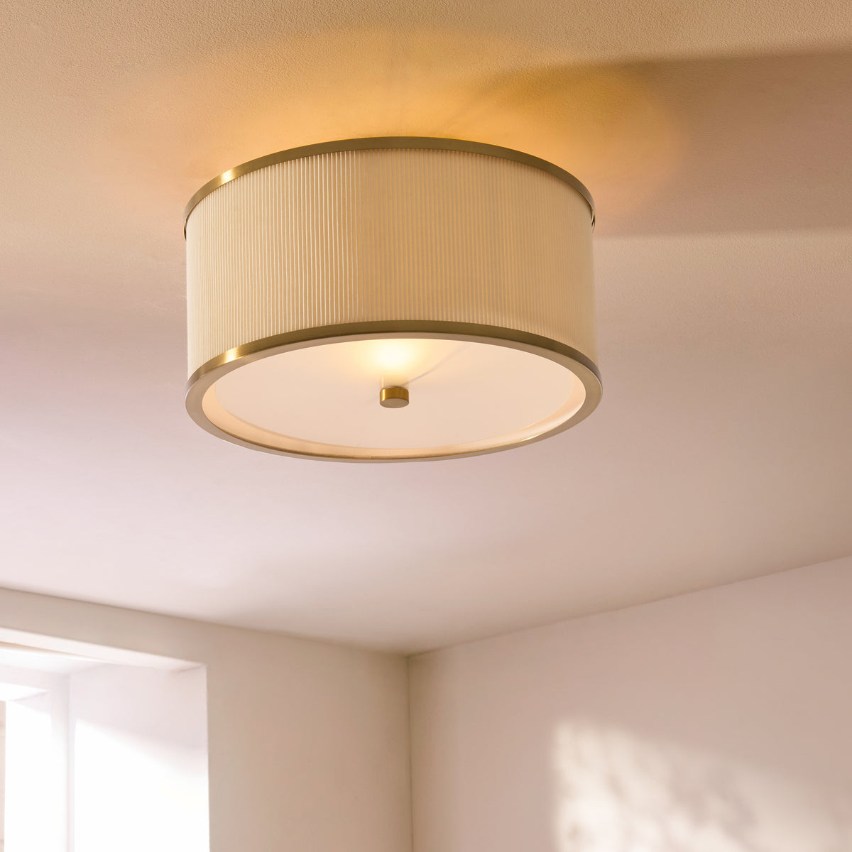 Lexi Ivory Pleated & Aged Brass Flush Ceiling Light