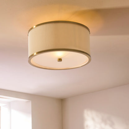 Lexi Ivory Pleated & Aged Brass Flush Ceiling Light