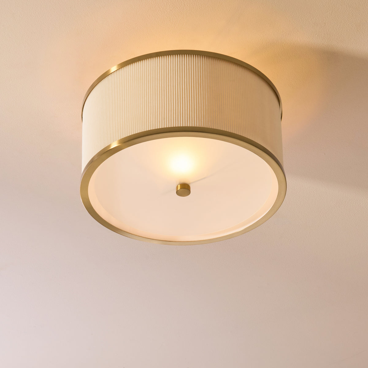Lexi Ivory Pleated & Aged Brass Flush Ceiling Light