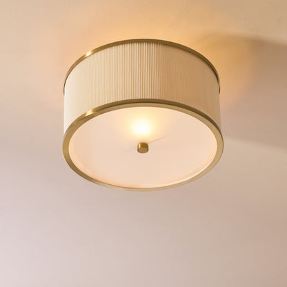 Lexi Ivory Pleated & Aged Brass Flush Ceiling Light
