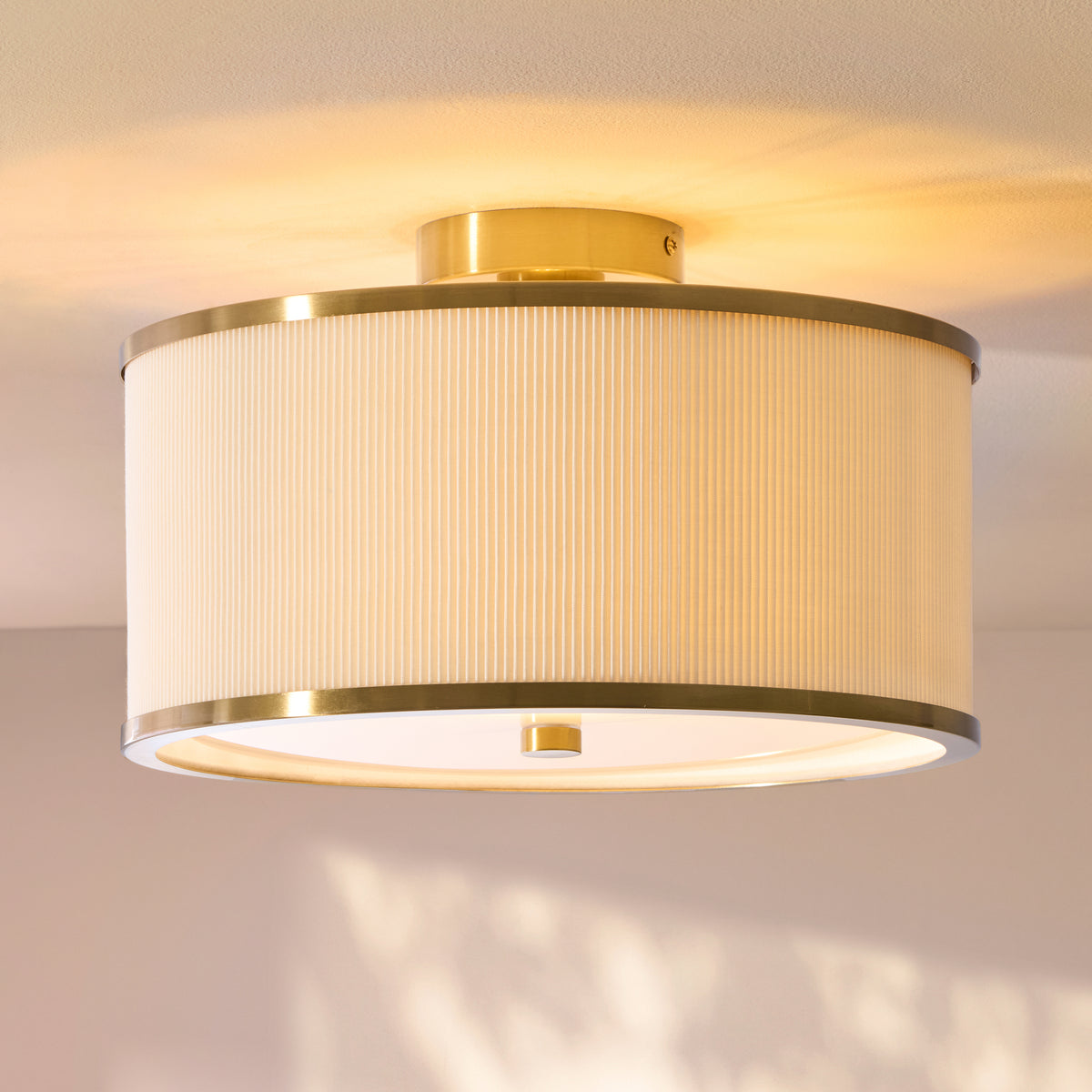 Lexi Ivory Pleated & Aged Brass Flush Ceiling Light