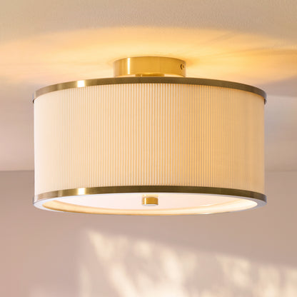 Lexi Ivory Pleated & Aged Brass Flush Ceiling Light