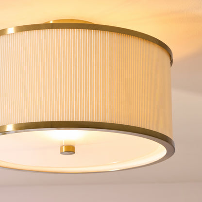 Lexi Ivory Pleated & Aged Brass Flush Ceiling Light