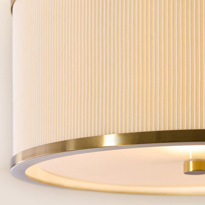 Lexi Ivory Pleated & Aged Brass Flush Ceiling Light