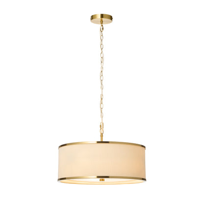 Lexi 3 Light Ivory Pleated & Aged Brass Pendant Ceiling Light