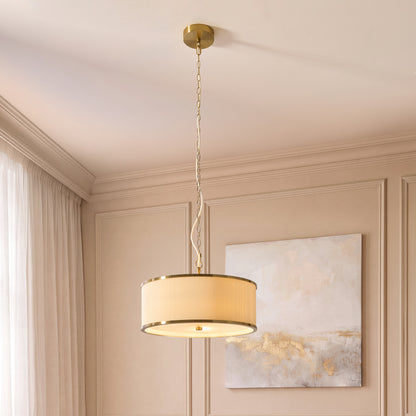 Lexi 3 Light Ivory Pleated & Aged Brass Pendant Ceiling Light