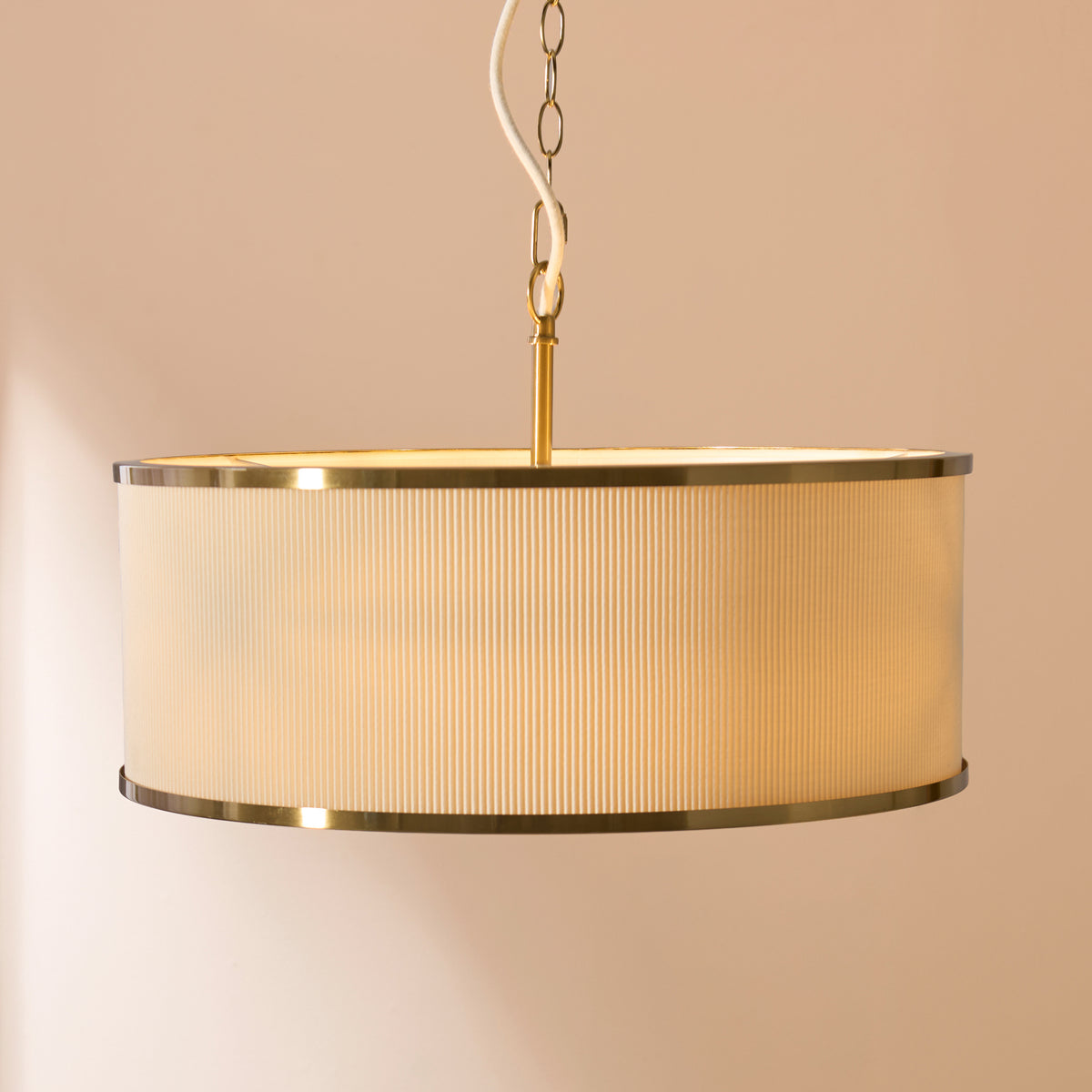 Lexi 3 Light Ivory Pleated & Aged Brass Pendant Ceiling Light