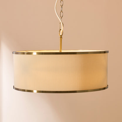 Lexi 3 Light Ivory Pleated & Aged Brass Pendant Ceiling Light