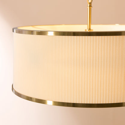Lexi 3 Light Ivory Pleated & Aged Brass Pendant Ceiling Light