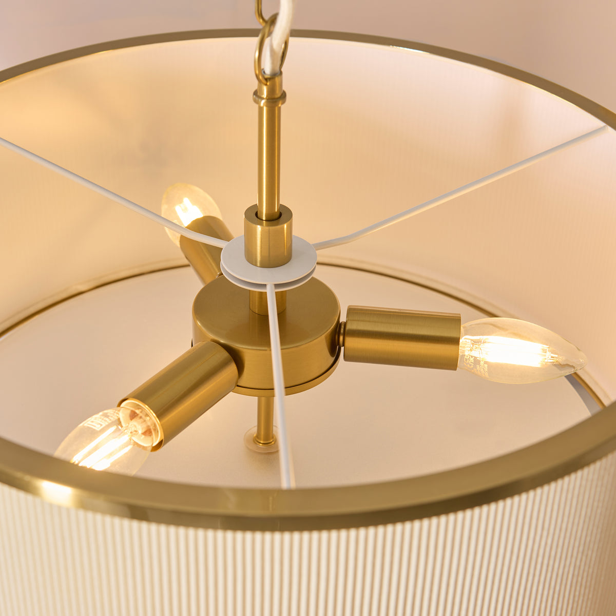 Lexi 3 Light Ivory Pleated & Aged Brass Pendant Ceiling Light