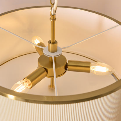 Lexi 3 Light Ivory Pleated & Aged Brass Pendant Ceiling Light