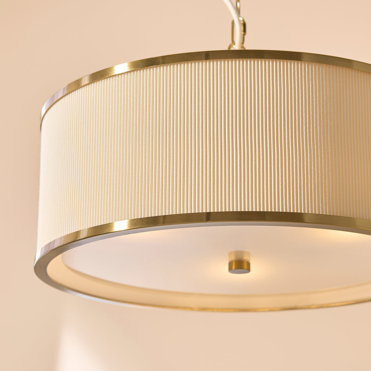 Lexi 3 Light Ivory Pleated & Aged Brass Pendant Ceiling Light