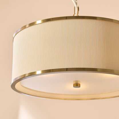 Lexi 3 Light Ivory Pleated & Aged Brass Pendant Ceiling Light