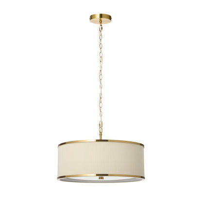 Lexi 3 Light Ivory Pleated & Aged Brass Pendant Ceiling Light