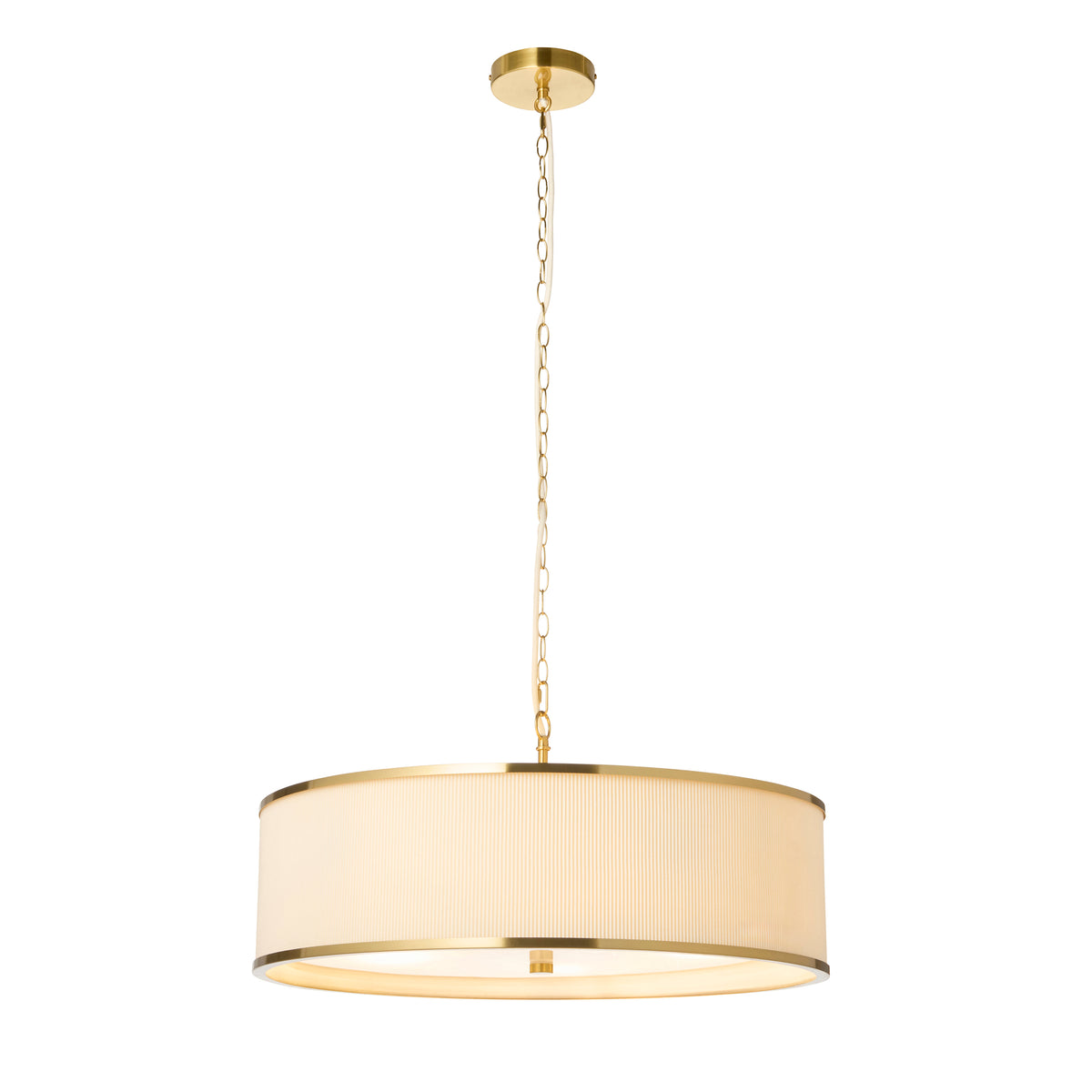 Lexi 5 Light Ivory Pleated & Aged Brass Pendant Ceiling Light