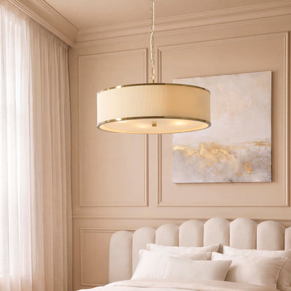 Lexi 5 Light Ivory Pleated & Aged Brass Pendant Ceiling Light