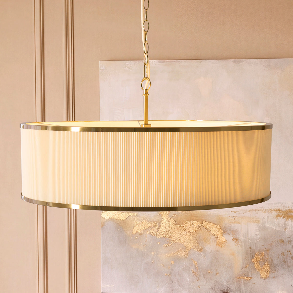 Lexi 5 Light Ivory Pleated & Aged Brass Pendant Ceiling Light