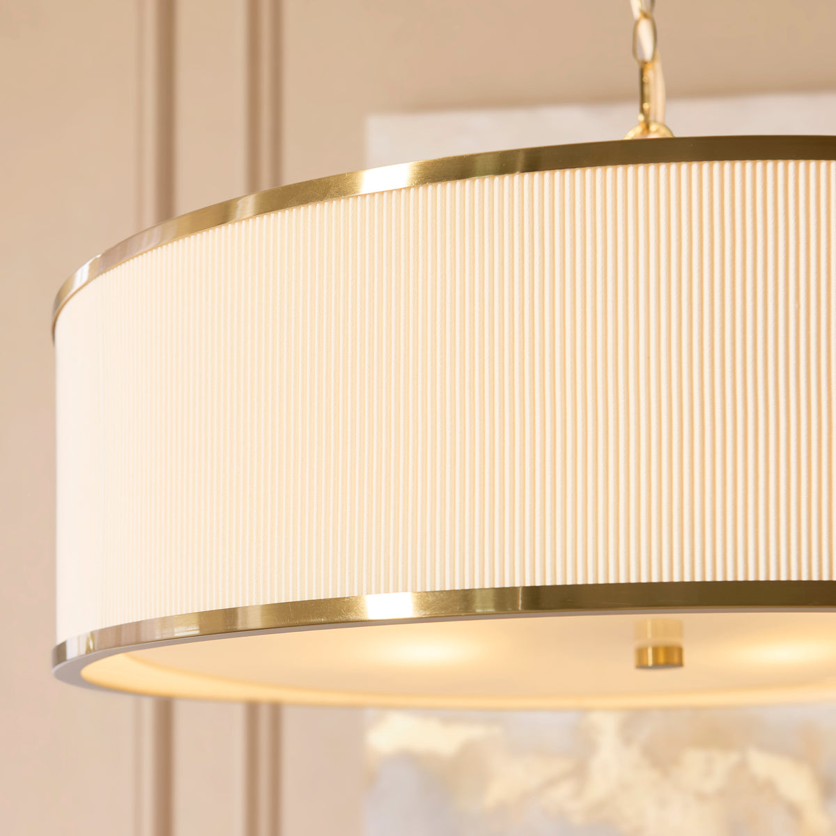 Lexi 5 Light Ivory Pleated & Aged Brass Pendant Ceiling Light