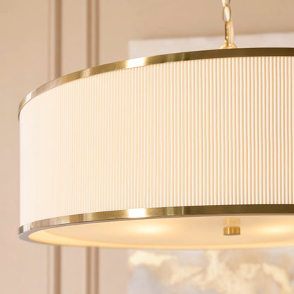 Lexi 5 Light Ivory Pleated & Aged Brass Pendant Ceiling Light