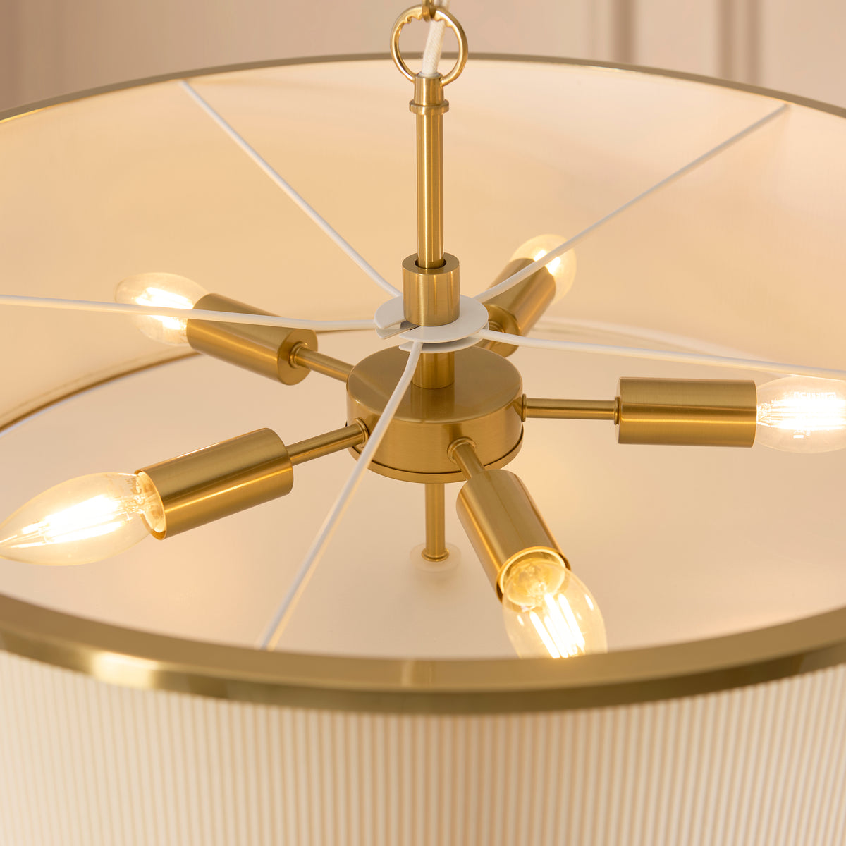Lexi 5 Light Ivory Pleated & Aged Brass Pendant Ceiling Light