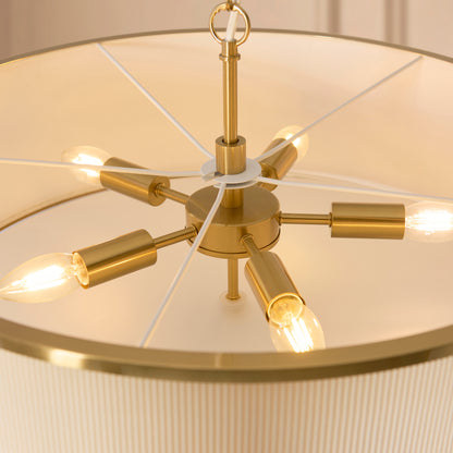 Lexi 5 Light Ivory Pleated & Aged Brass Pendant Ceiling Light