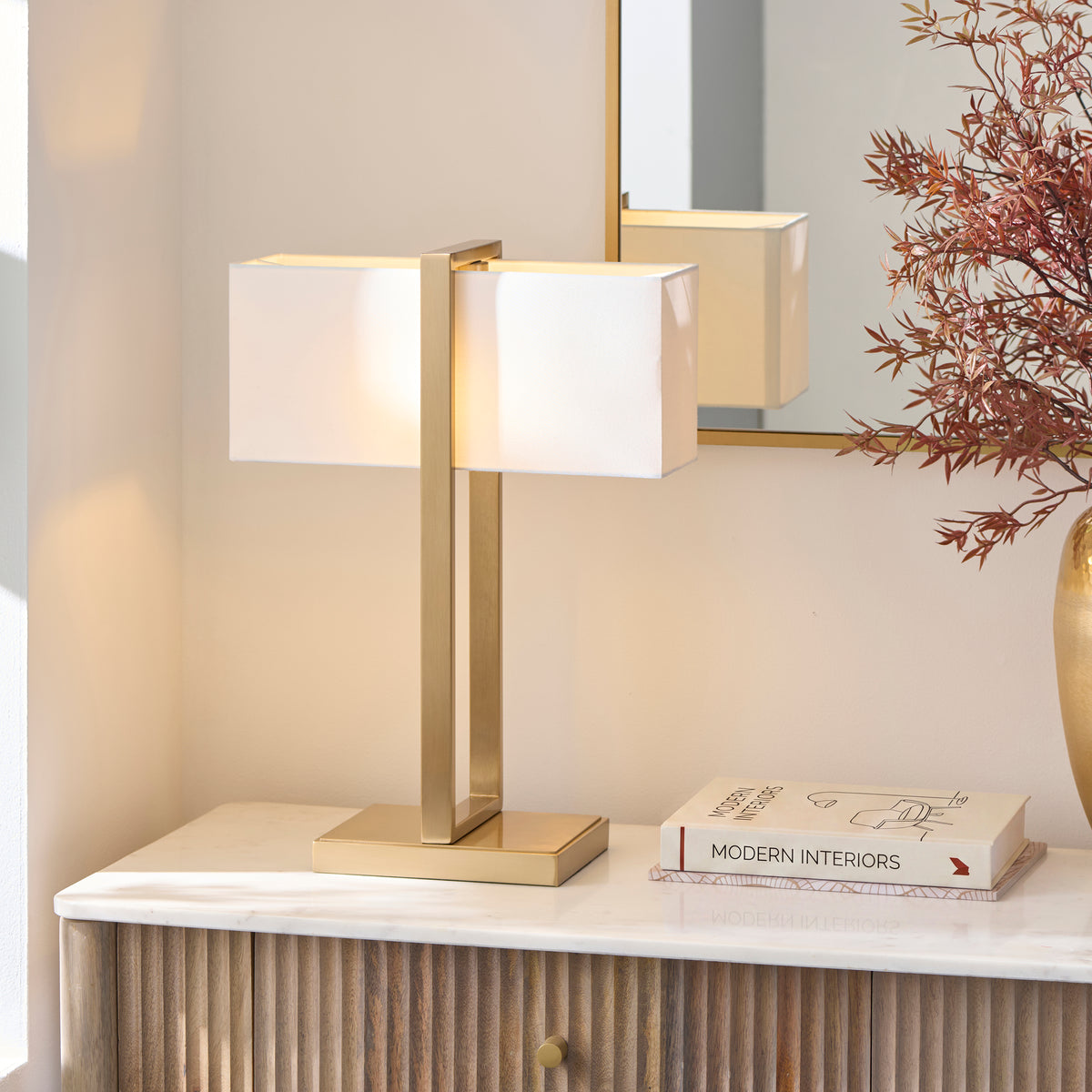 Seattle Aged Brass Table Lamp with Ivory Shade