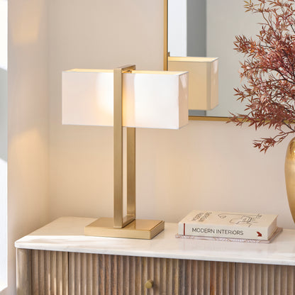 Seattle Aged Brass Table Lamp with Ivory Shade