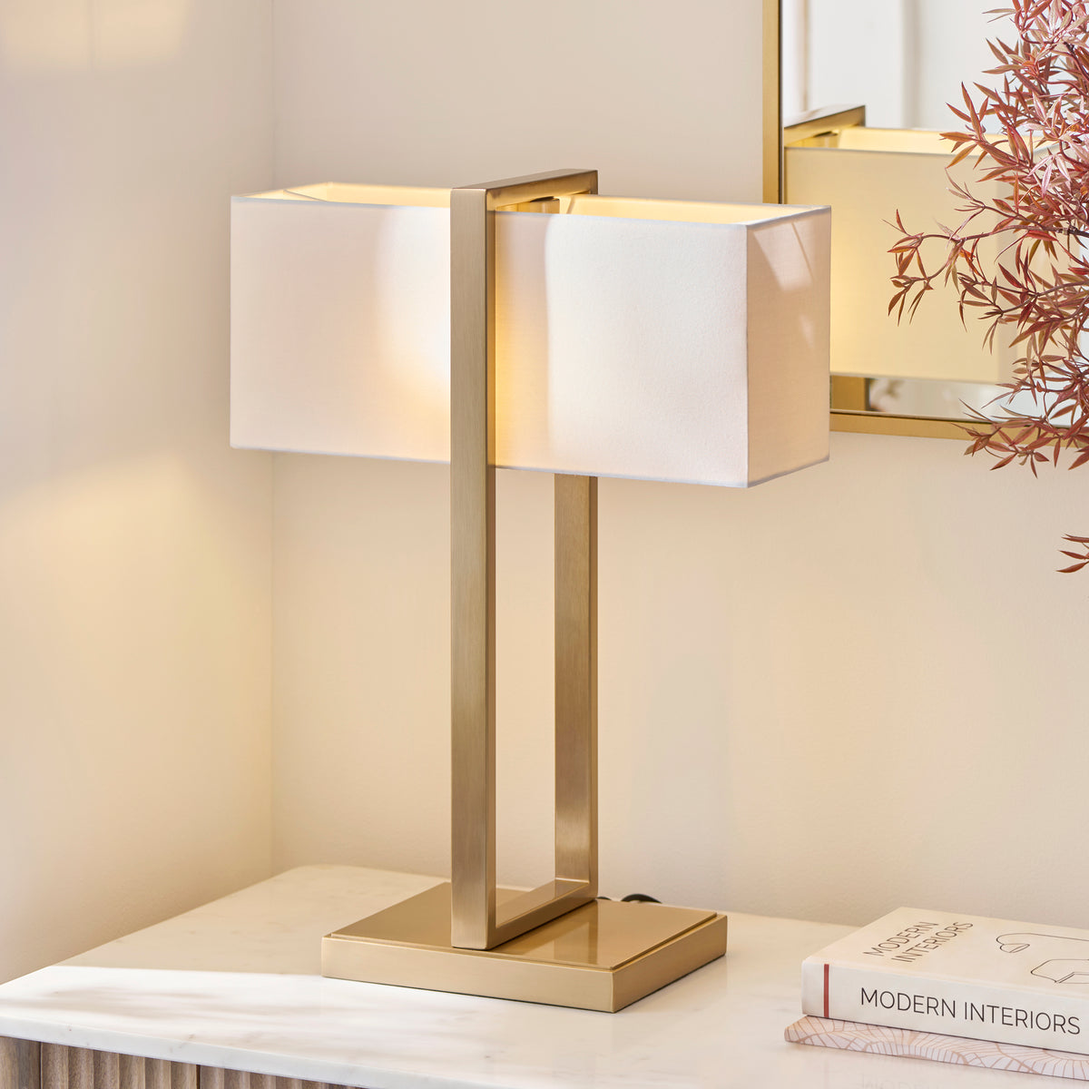 Seattle Aged Brass Table Lamp with Ivory Shade