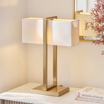 Seattle Aged Brass Table Lamp with Ivory Shade