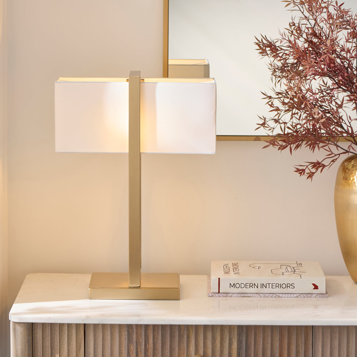 Seattle Aged Brass Table Lamp with Ivory Shade