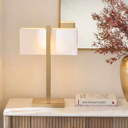 Seattle Aged Brass Table Lamp with Ivory Shade