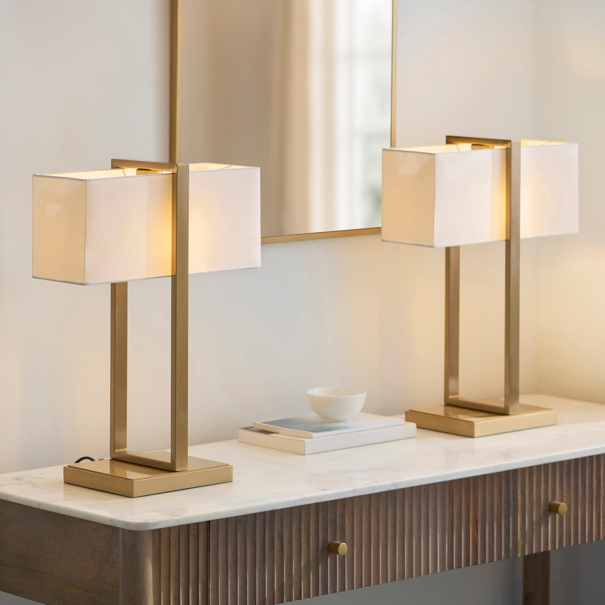 Seattle Aged Brass Table Lamp with Ivory Shade