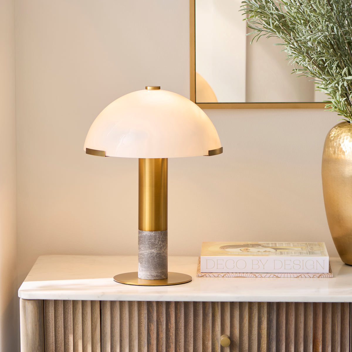Hansel Warm Brass & Grey Marble Opal Glass Table Lamp