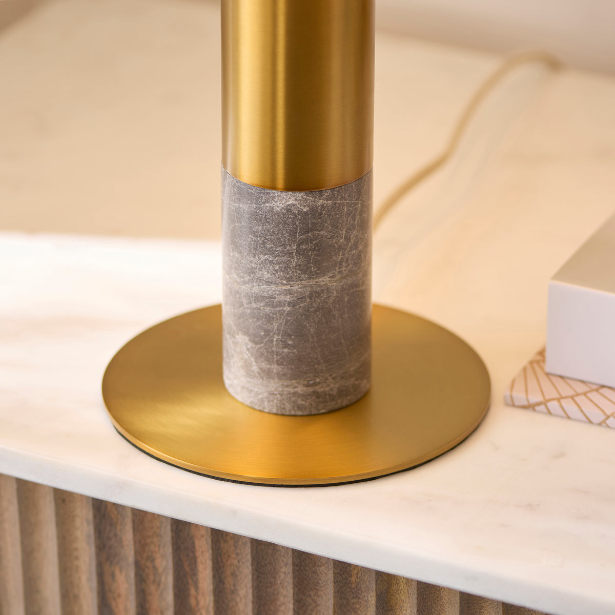 Hansel Warm Brass & Grey Marble Opal Glass Table Lamp
